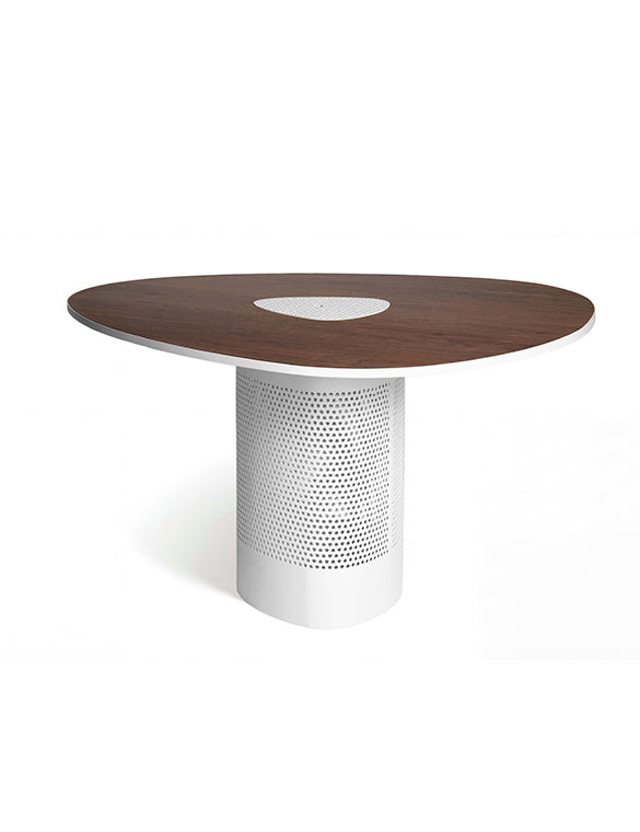 Mesa Forats Oval Blanco Suave y Nogal