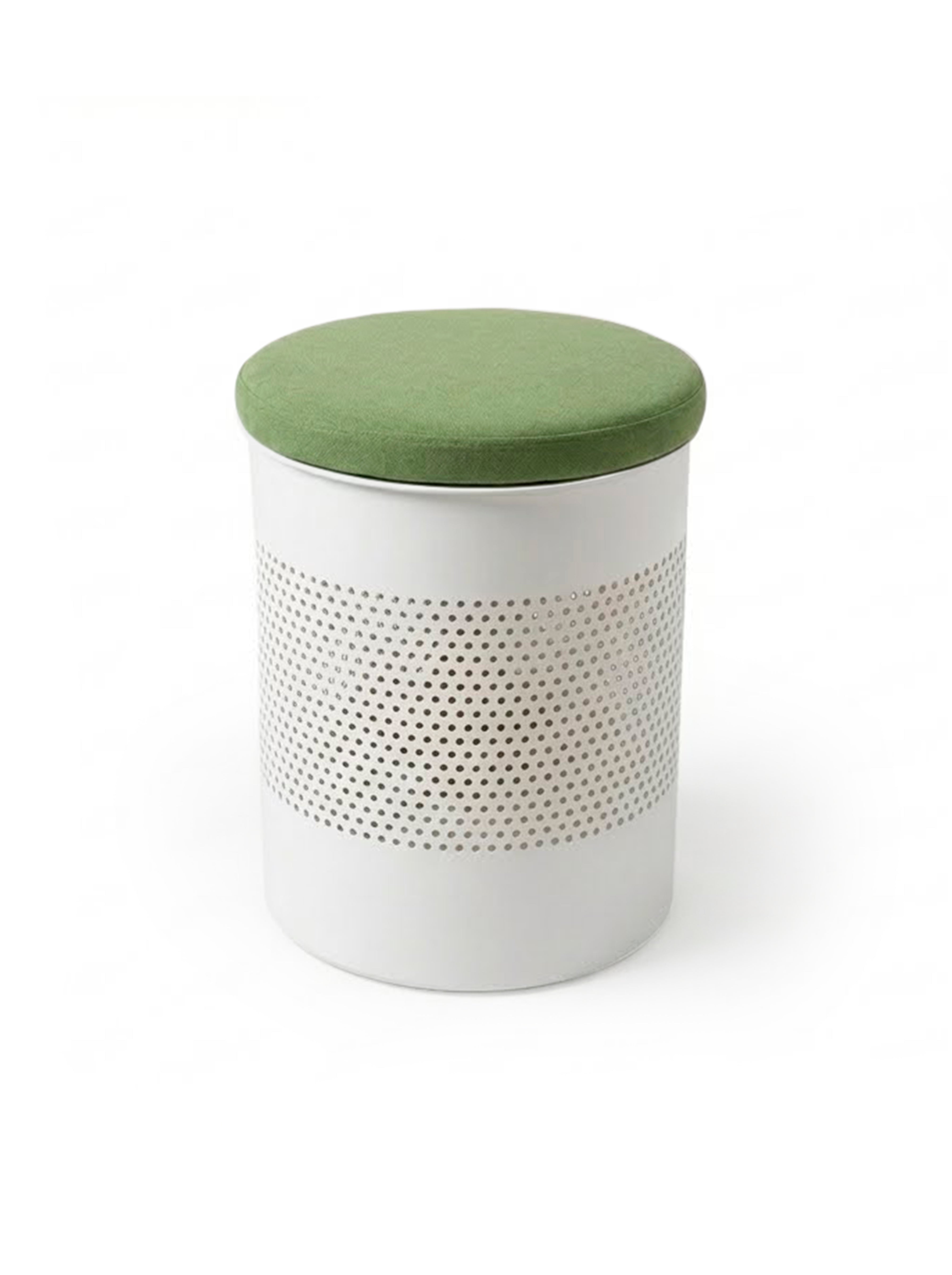 Taburete Forats Rodó Blanco Suave y Tapiz Verde Pistacho - Featured Image