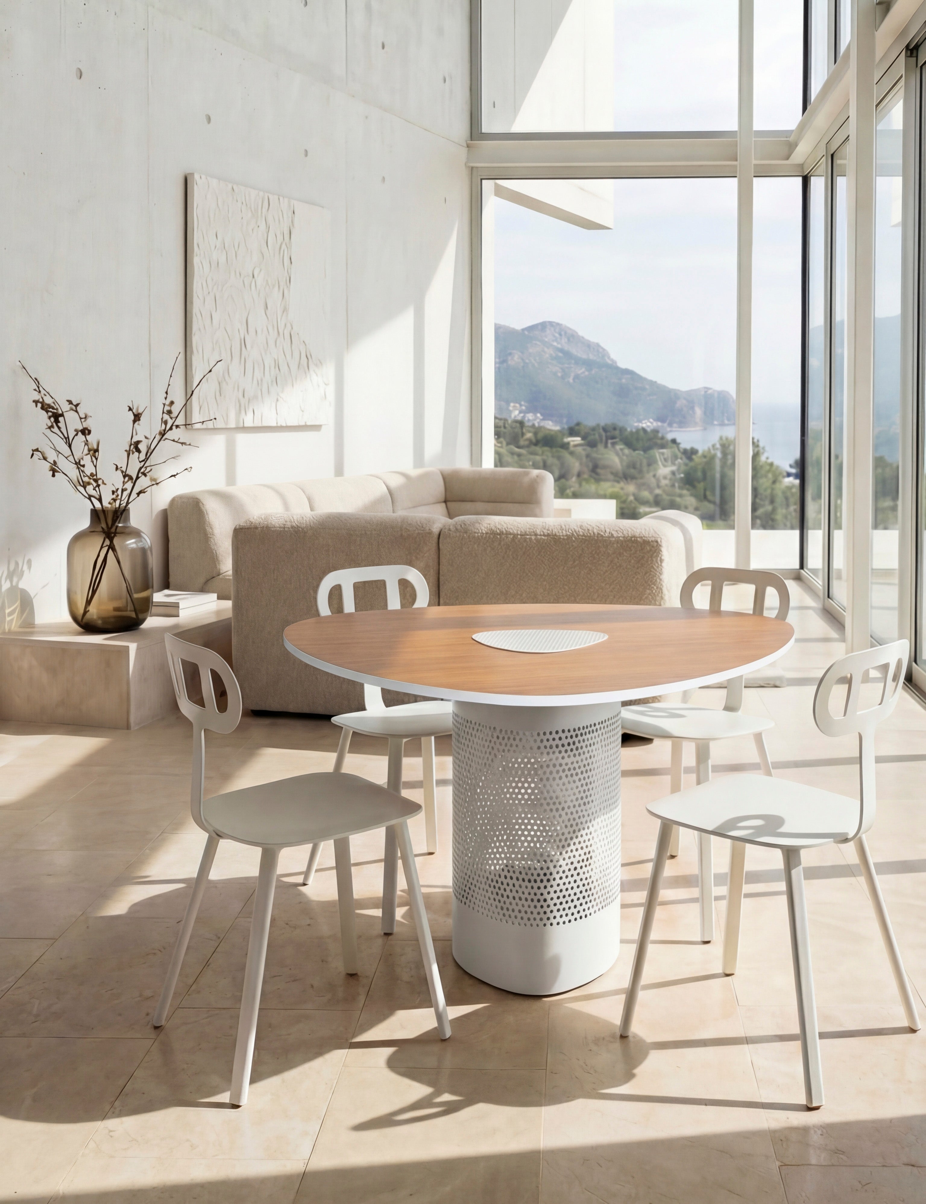 Mesa Forats Oval Blanco Suave y Roble