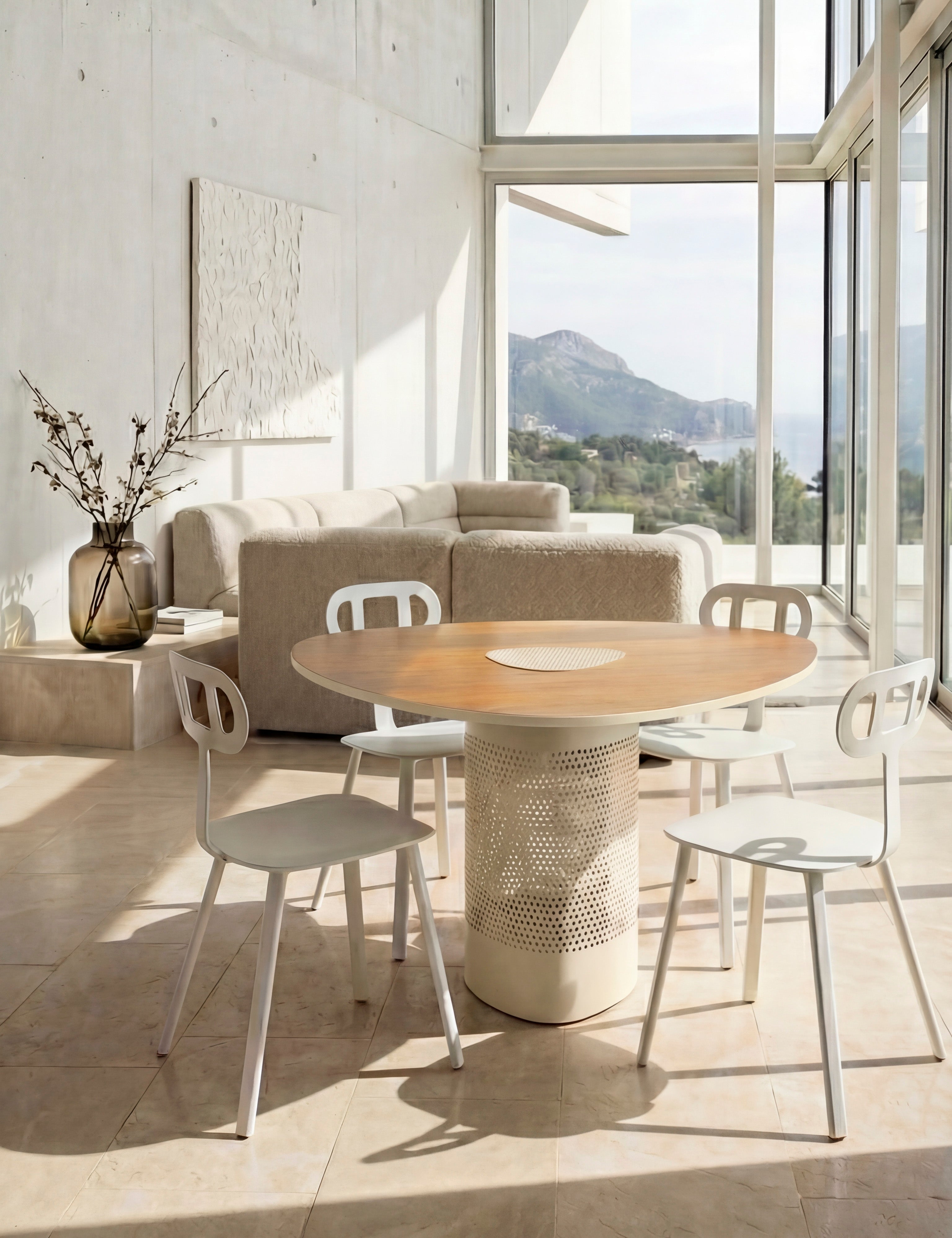 Mesa Forats Oval Marfil Suave y Roble